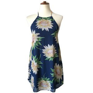 Show Me Your MuMu Katy Halter Dress Blue Sunflower Floral Print XS NEW